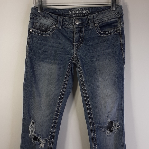 Paisley Sky Distressed Jean Capris Size 0 - Picture 2 of 16